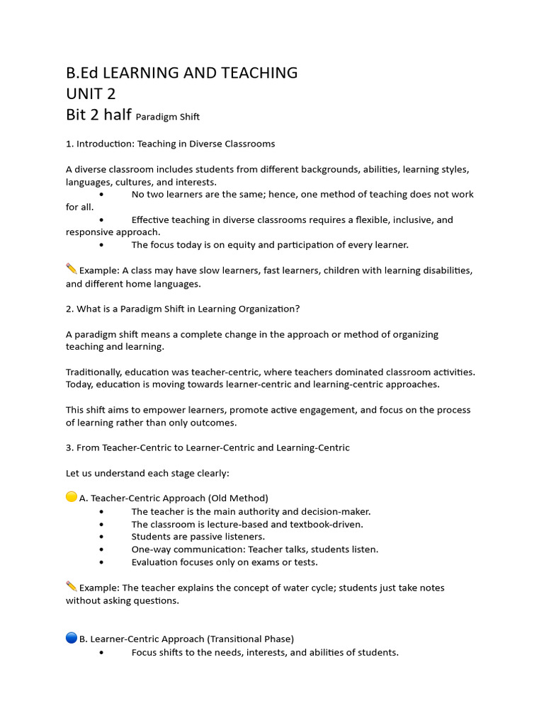 B.Ed Notes: Learning and Teaching Approaches | PDF | Learning | Teachers