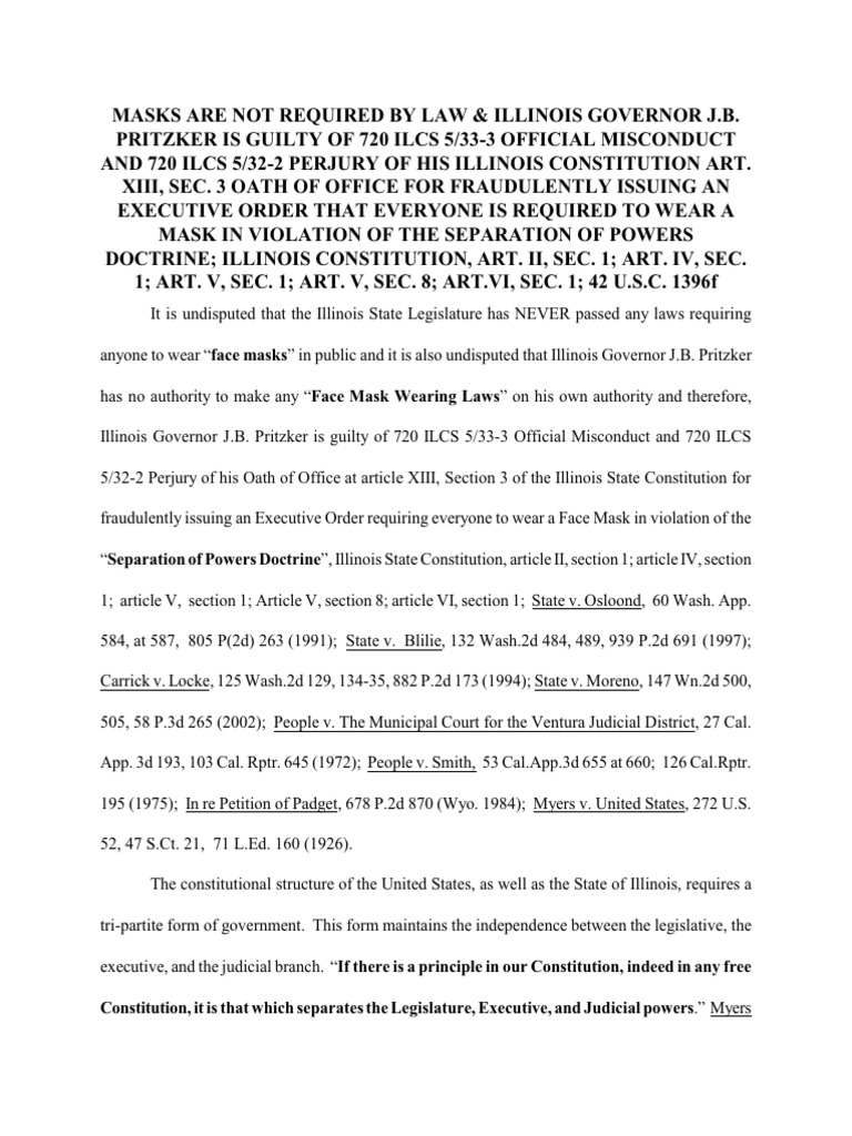 Pritzker's Mask Mandate Violates Law | PDF | First Amendment To The ...