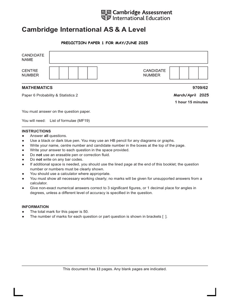 A Level Probability & Statistics Exam Guide | PDF | Type I And Type Ii ...