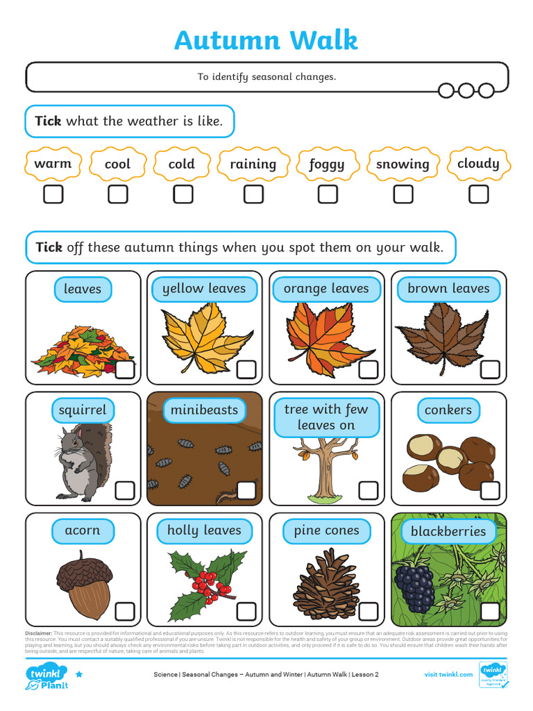 Autumn Walk Checklist and Worksheet | PDF