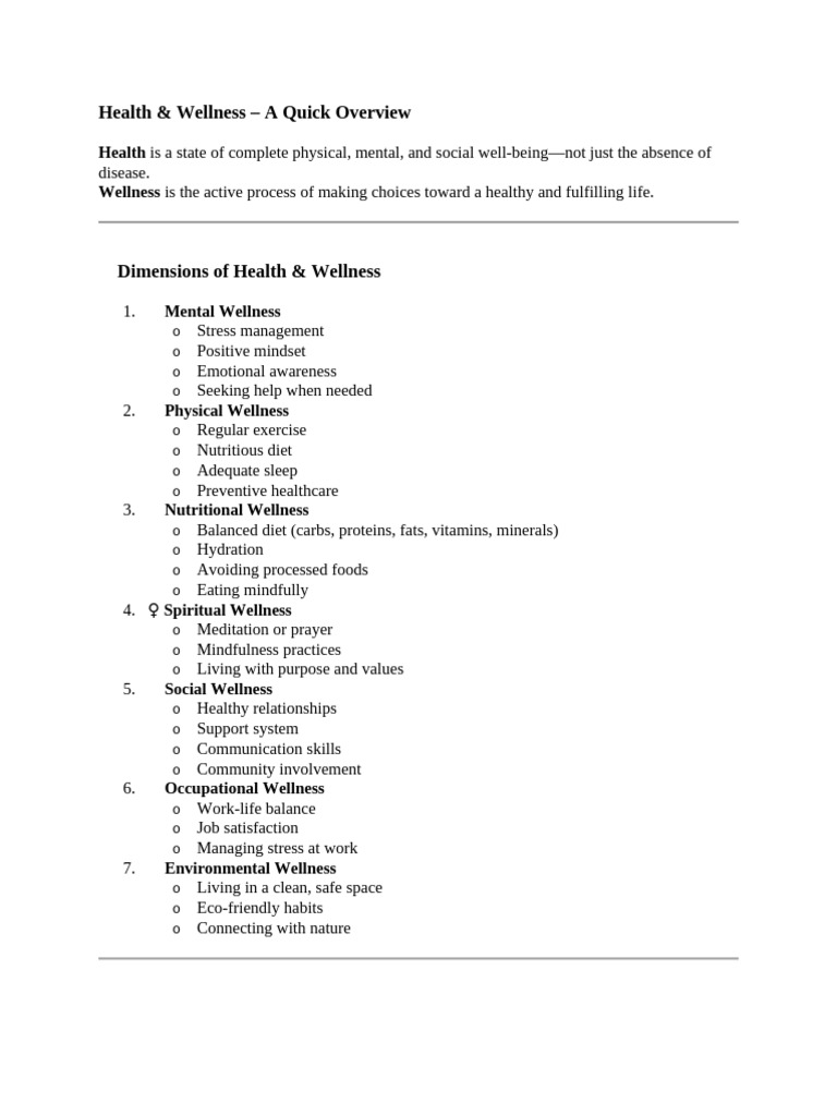 Health and Wellness Overview Guide | PDF