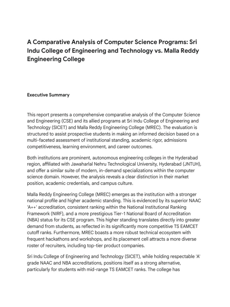 SICET vs MREC: CSE Program Comparison | PDF | Artificial Intelligence ...