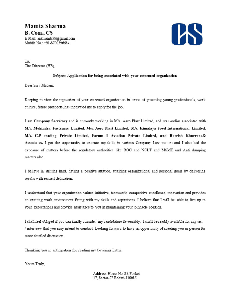 Application for Company Secretary Position | PDF | Business