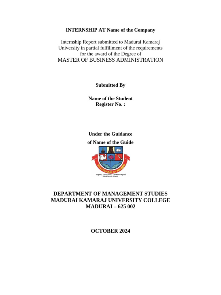 MBA Internship Training Report First 3 Pages | PDF