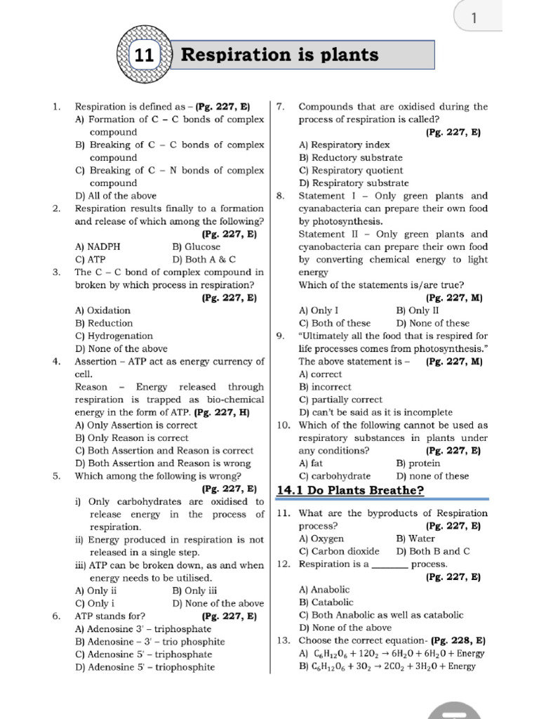 Respiration - Ncert Questions 2m02 | PDF