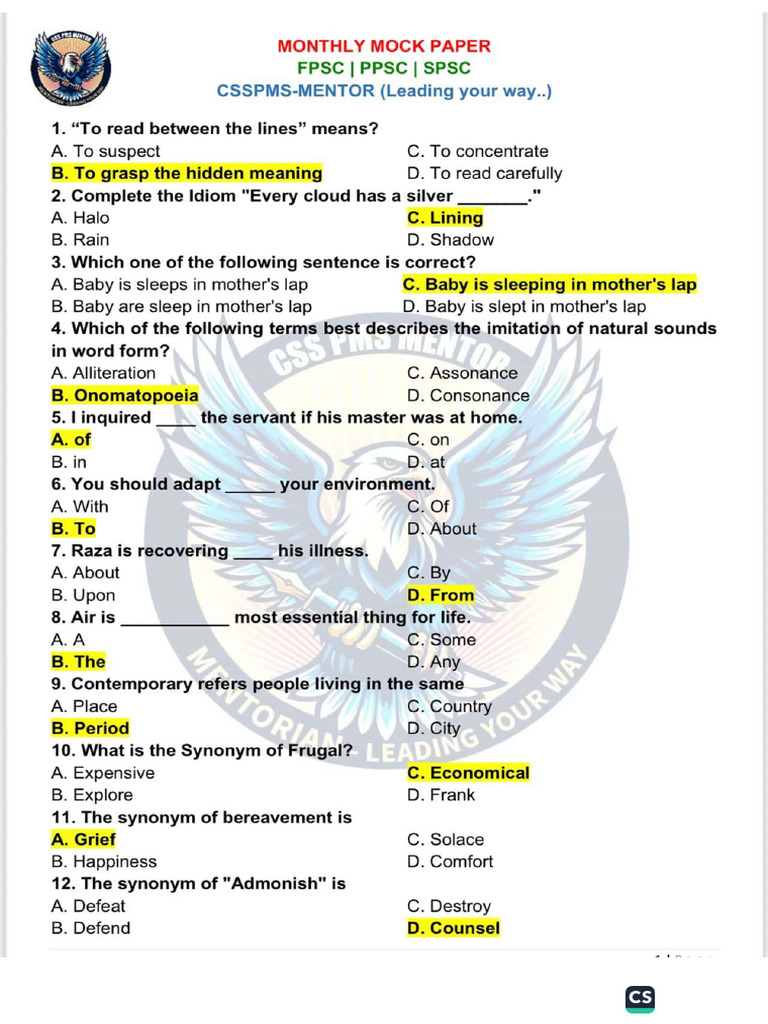 Monthly Mock Paper | PDF