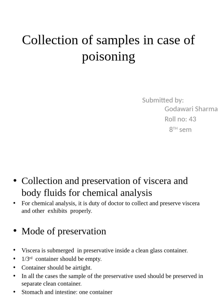 Poisoning Sample Collection Guidelines | PDF | Medical Specialties