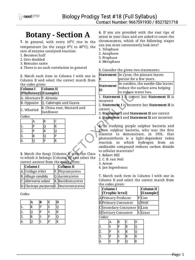 Biology Prodigy Test #18 (Full Syllabus) | PDF | Agarose Gel ...