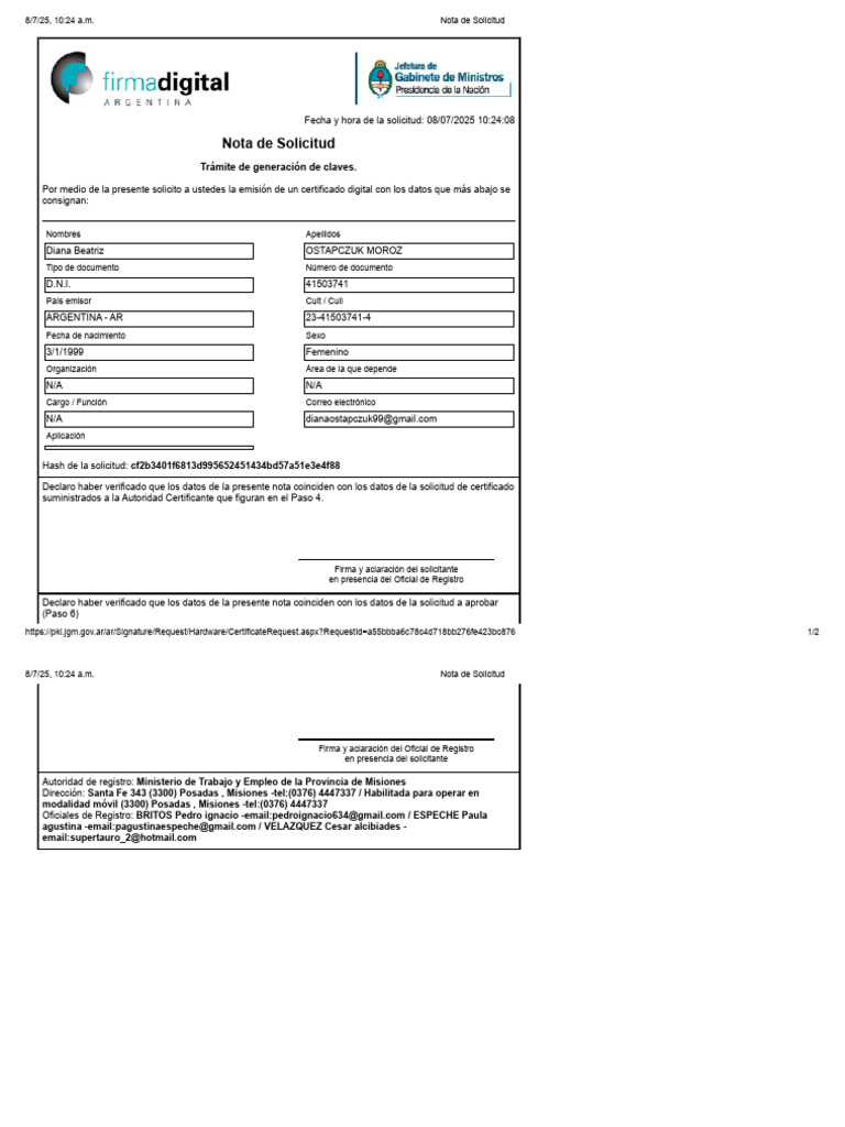 Solicitud de Certificado Digital en Argentina | PDF
