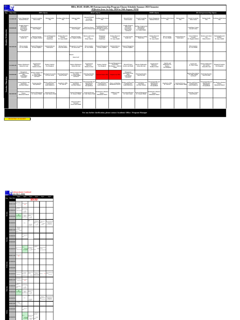 Summer 2024 Undergraduate Class Schedule | PDF | Economies | Business