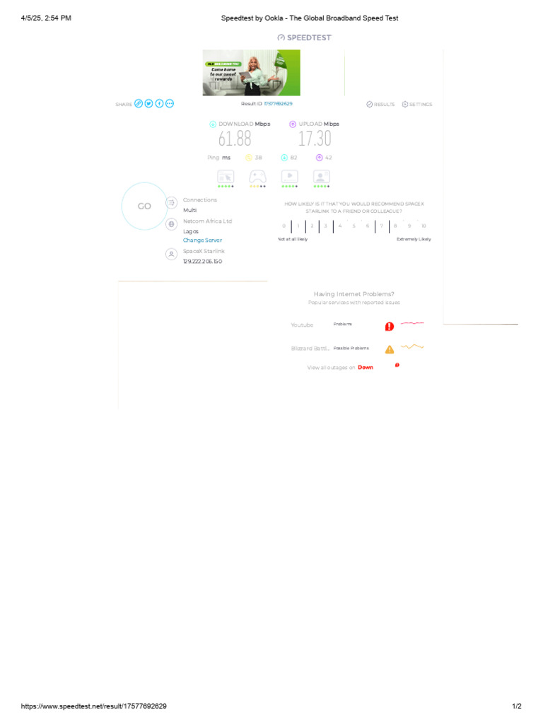 Ookla Speedtest Results Overview | PDF | Online Services | Cyberspace