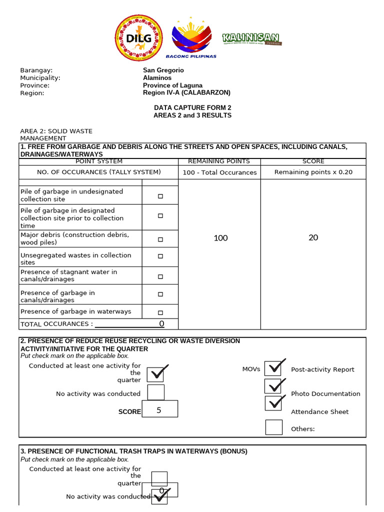 San Gregorio - Data Capture Form 2 - 2025 Q1 | PDF | Municipal Solid ...