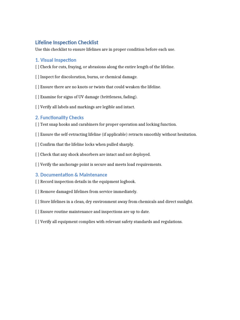 Lifeline Inspection Checklist Guide | PDF