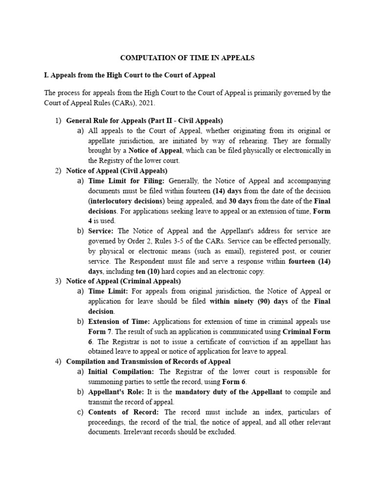 Appeal Timeframes and Procedures Guide | PDF | Appeal | Brief (Law)