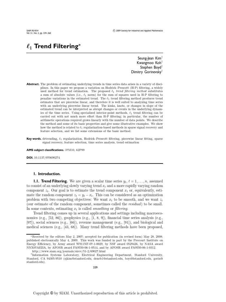 ℓ1 Trend Filtering Method Explained | PDF | Linear Regression | Time Series