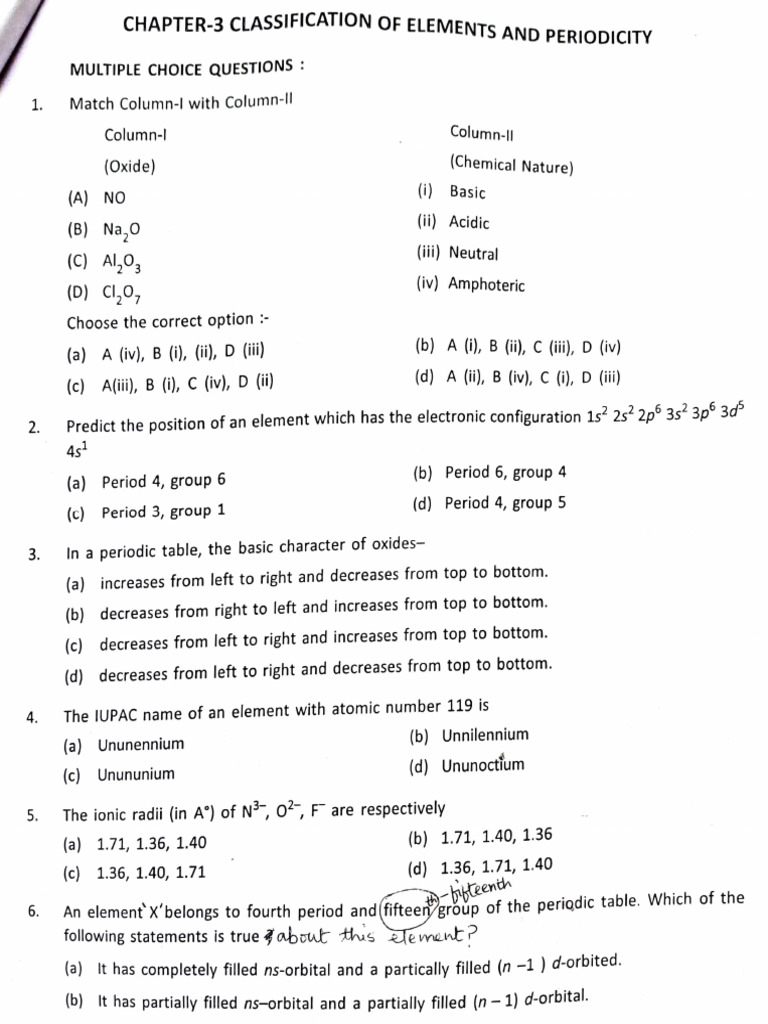 CH 3 Classification of Elements and Periodicity | PDF | Periodic Table ...