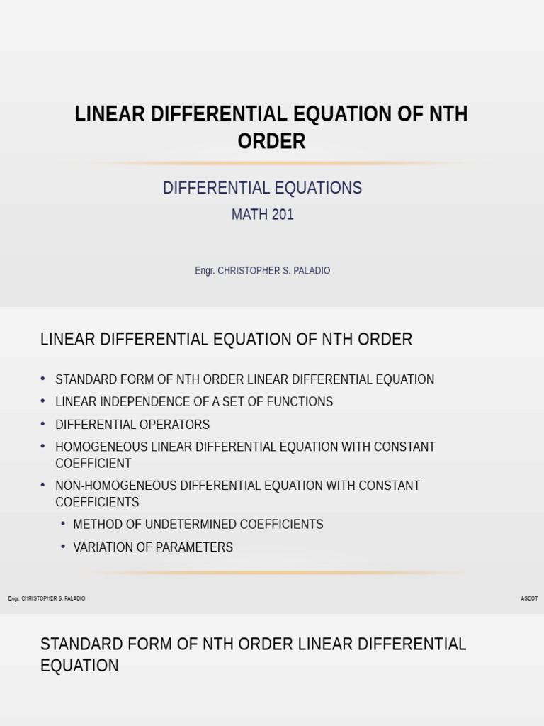 Lecture 4 - Differential Equation | PDF | Equations | Ordinary ...