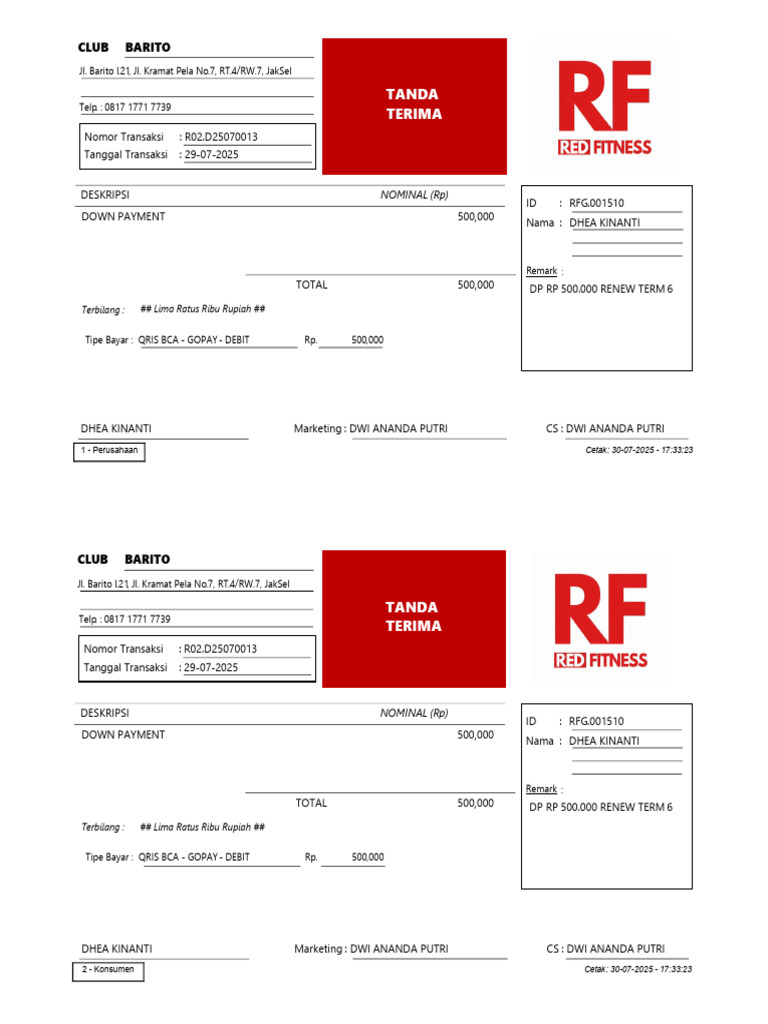 Récapitulatif de paiement de 500,000 Rp | PDF