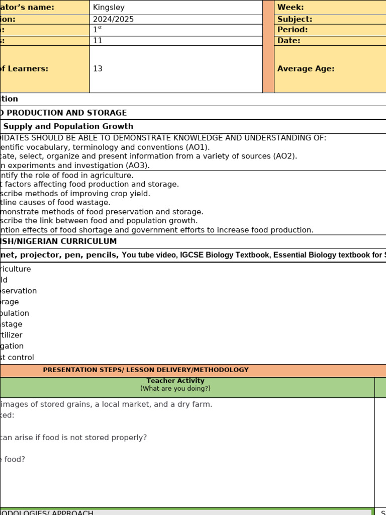 Food Production and Storage 6 | PDF