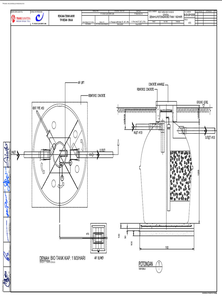 B 00 GP 0008 Denah & Potongan Bio Tank 1 M3hari B 00 GP 0008 | PDF