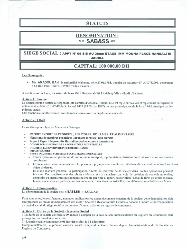 Statut Sab&Ss0001 | PDF