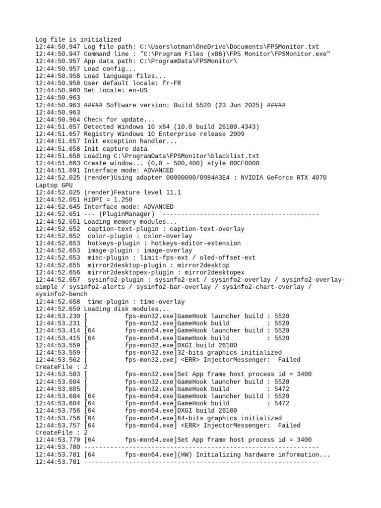 FPS Monitor Initialization Log | PDF | Graphics Processing Unit | Frame ...