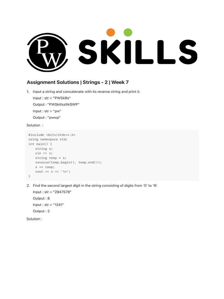 Strings Solution to Assignment 02 Written DECODE DSA With C 2 0 | PDF ...