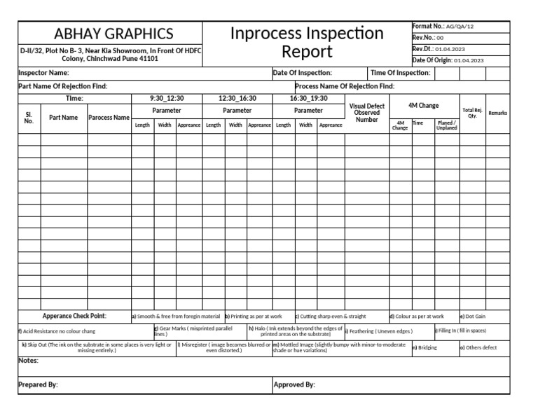 Inprocess Inspection Report | PDF | Printing | Graphic Design