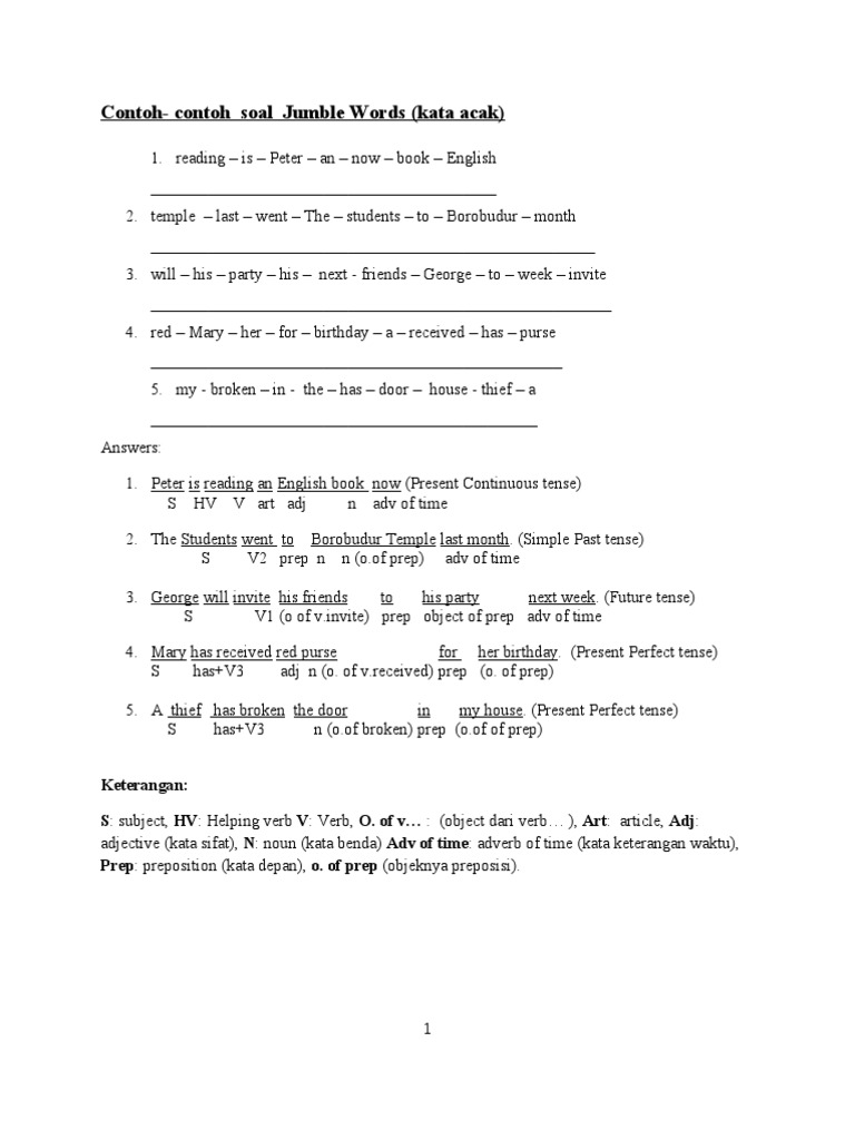 Jumbled Words Verb Adjective
