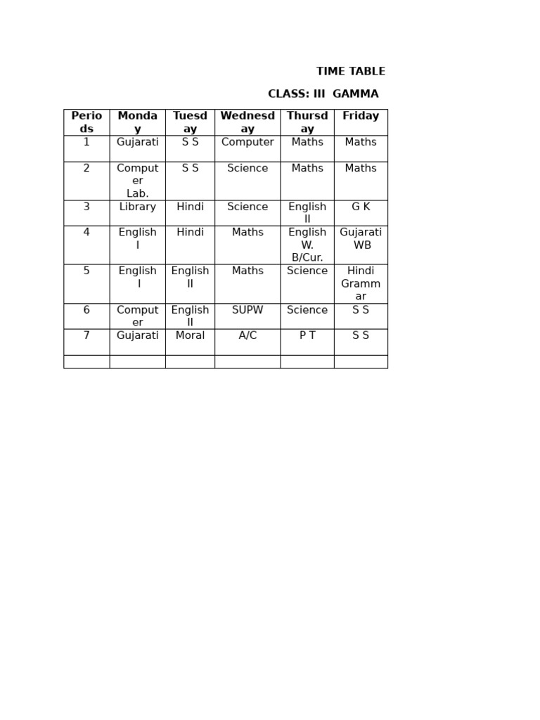 Time Table 25 - 26-1-1 | PDF