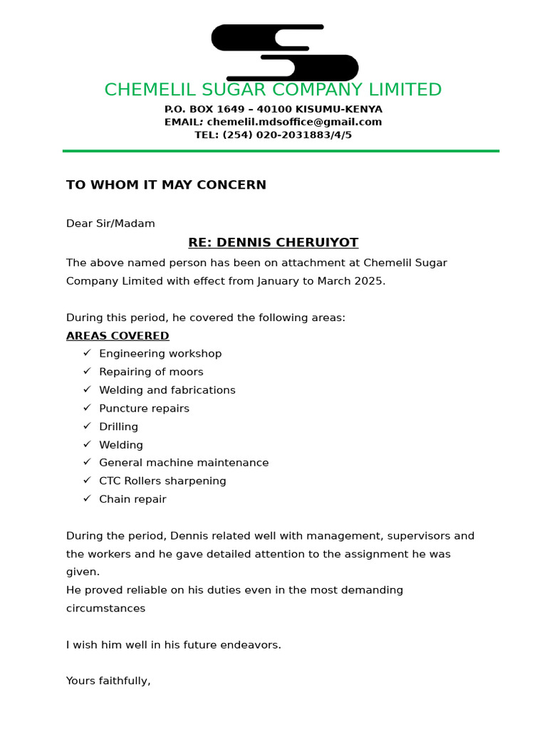 Chemelil Sugar Company Contact Details | PDF