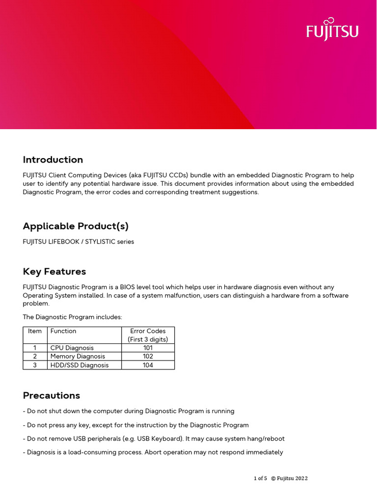 Embedded Diagnostic Program in FUJITSU LIFEBOOK STYLISTIC | PDF ...