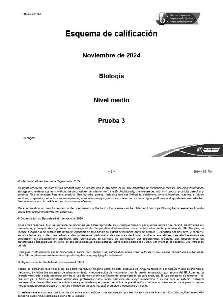 Esquema de Calificación Biología IB 2024 | PDF | Biología