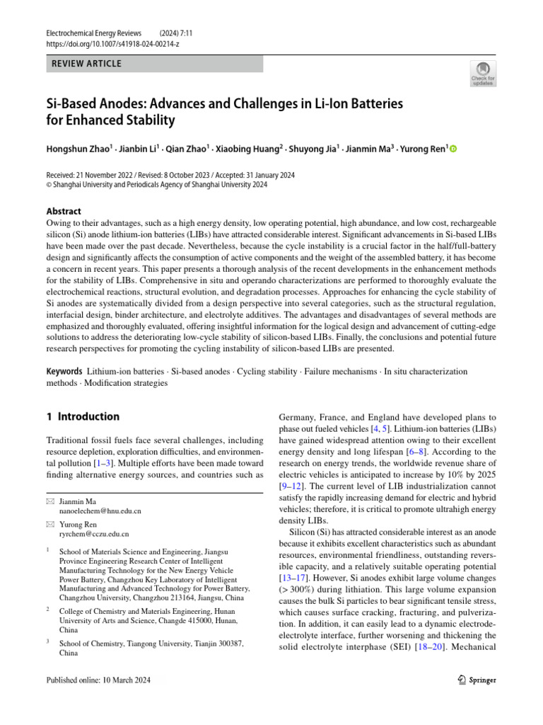 Si Based Anodes: Advances and Challenges in Li Ion Batteries For ...