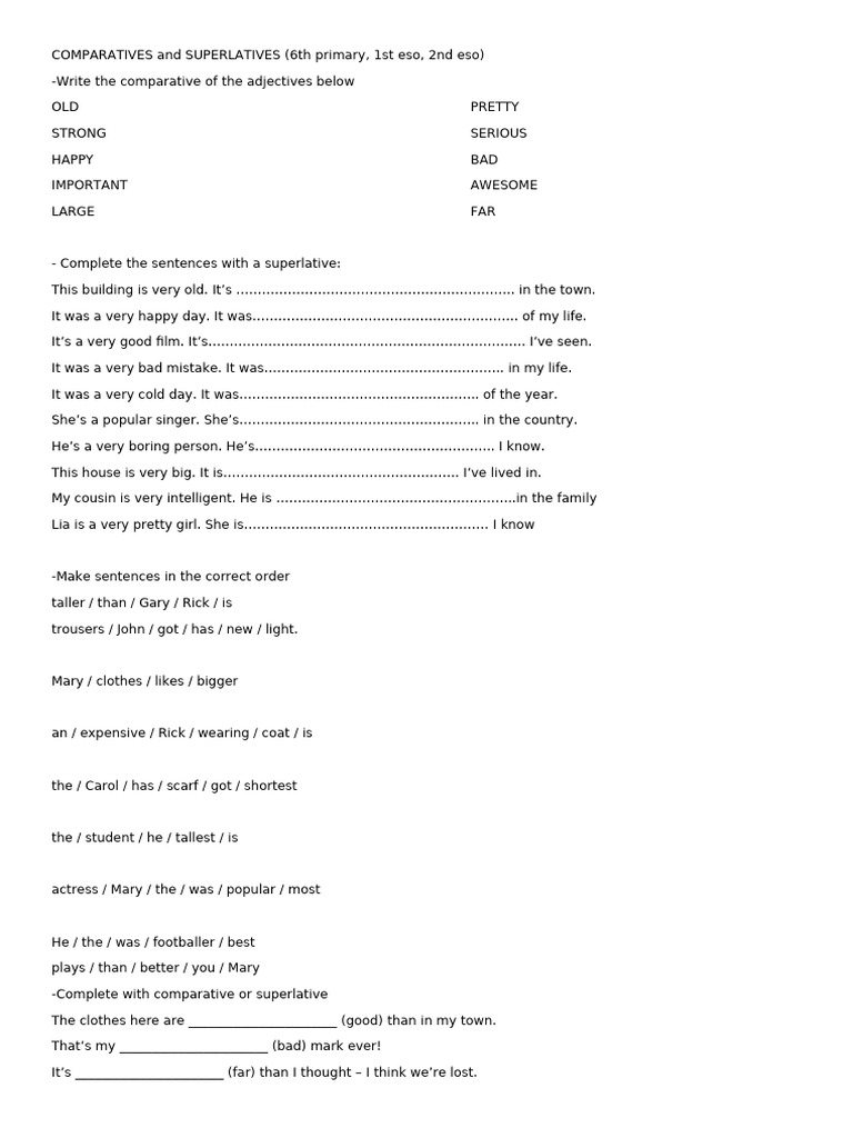 Comparatives and Superlatives Exercises | PDF