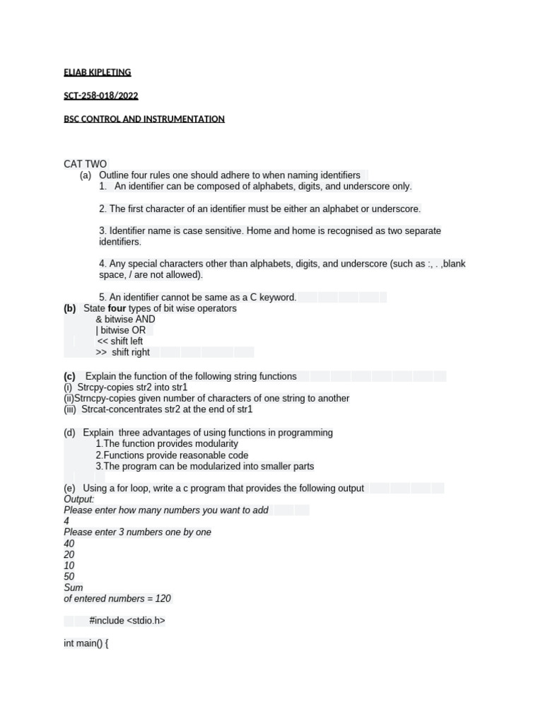 C Programming Identifier Rules & Functions | PDF