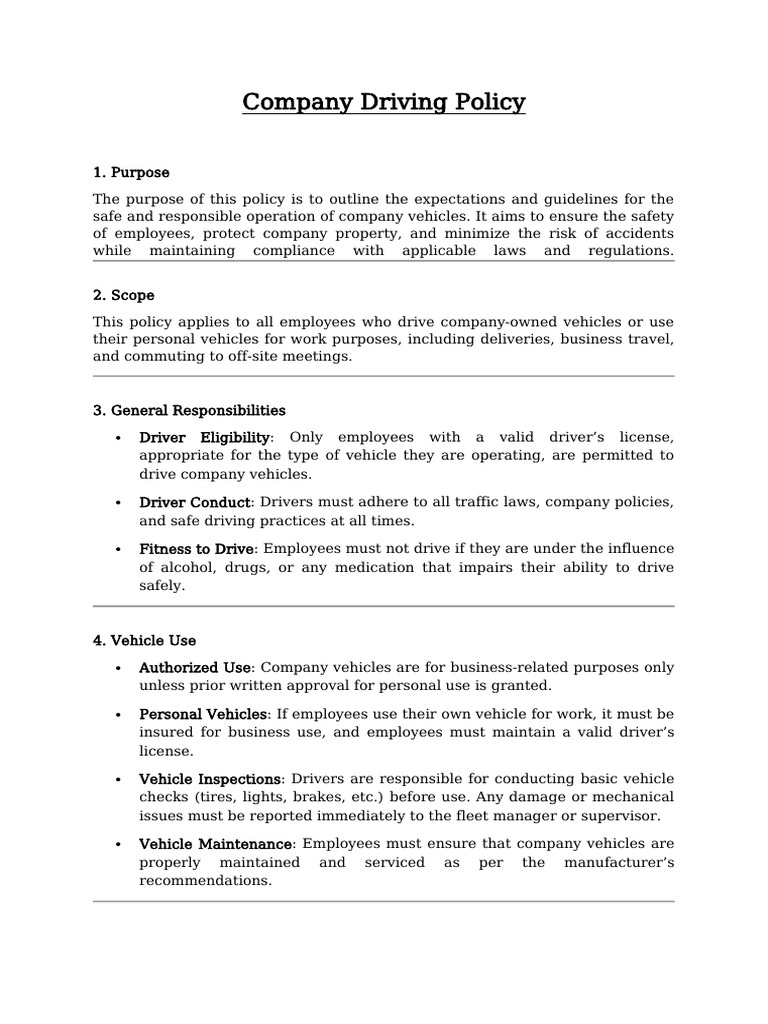 Company Driving Policy Guidelines | PDF | Driving | Driving Under The ...