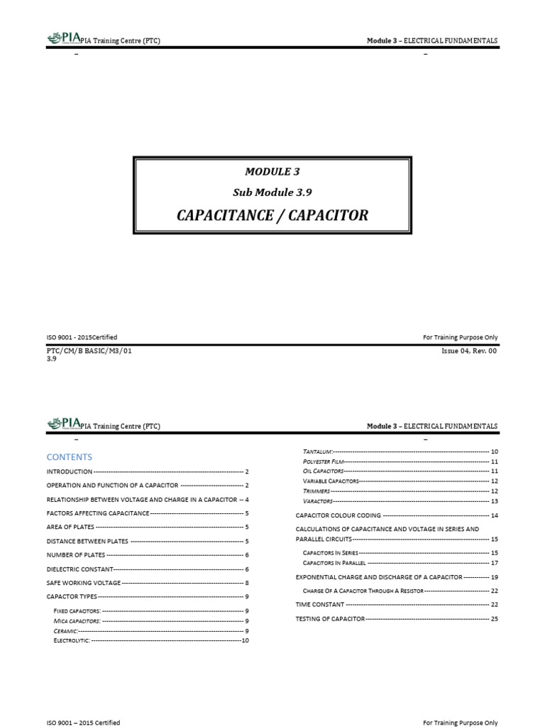 Sub Module 3.9 Capacitance Final | PDF | Capacitor | Capacitance