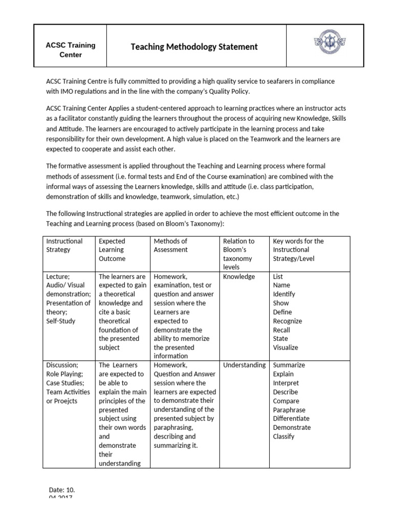 ACSC Training Center Teaching Methods | PDF | Learning | Educational ...