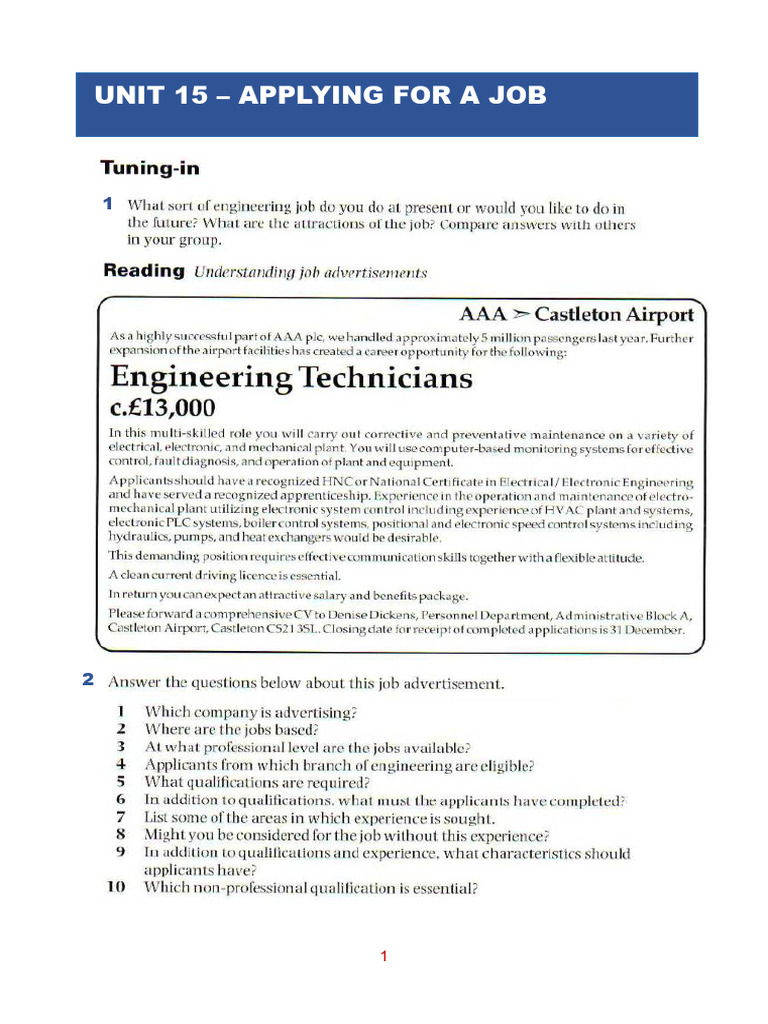 Meeting 15 - Applying For A Job | PDF