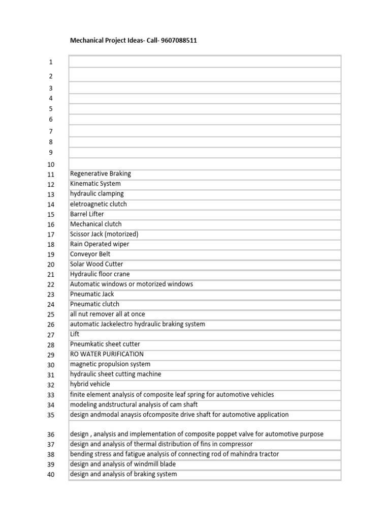 Mechanical Project Ideas for Engineering | PDF | Machines | Brake