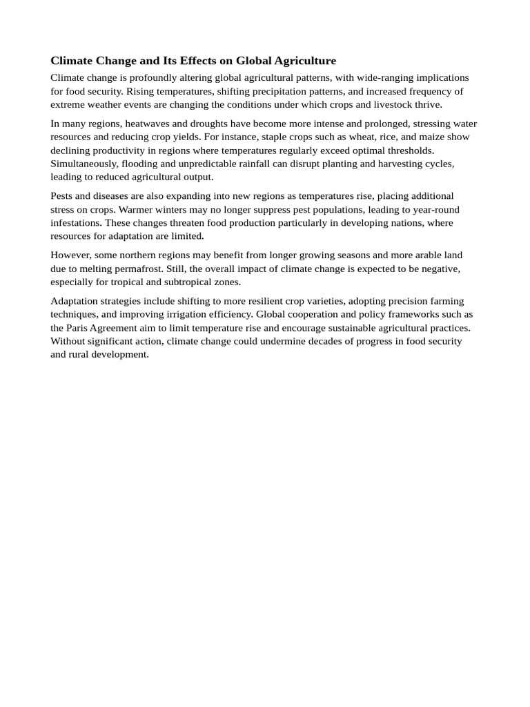 Impact of Climate Change on Agriculture | PDF