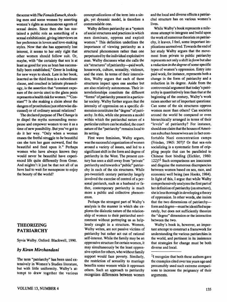Understanding Walby's Patriarchy Model | PDF | Patriarchy | Gender