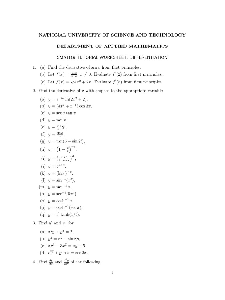 Differentiation Tutorial Worksheet | PDF | Area | Sphere