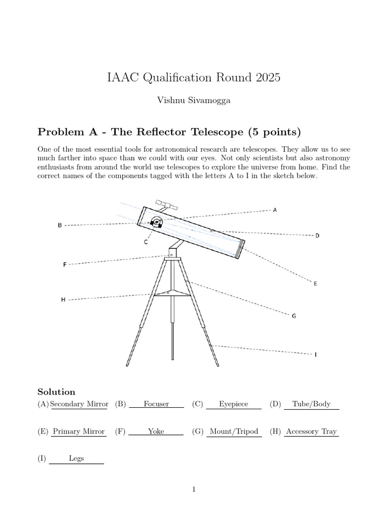 IAAC Qualification Round 2025: Problem A - The Reflector Telescope (5 ...