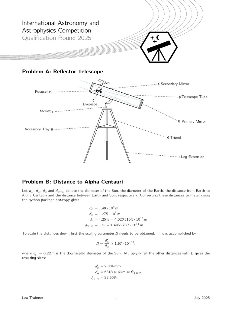 Astronomy Competition 2025 Problems | PDF | Comet | Bodies Of The Solar ...