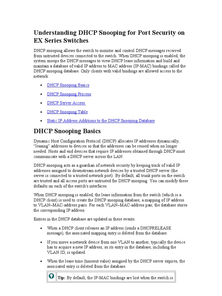 DHCP Snooping for EX Series Security | PDF | Ip Address | Port ...