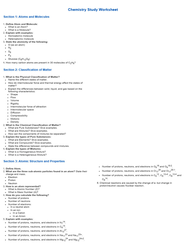 Chemistry Study Guide: Atoms & Matter | PDF | Atoms | Mixture