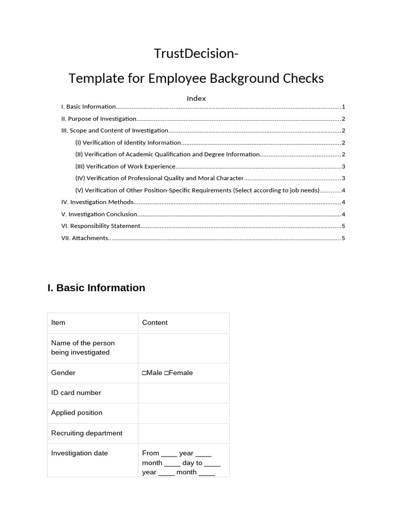Employee Background Check Template | PDF | Verification And Validation ...
