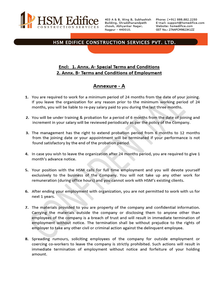 HSM Edifice Employment Terms Overview | PDF | Employment | Breach Of ...